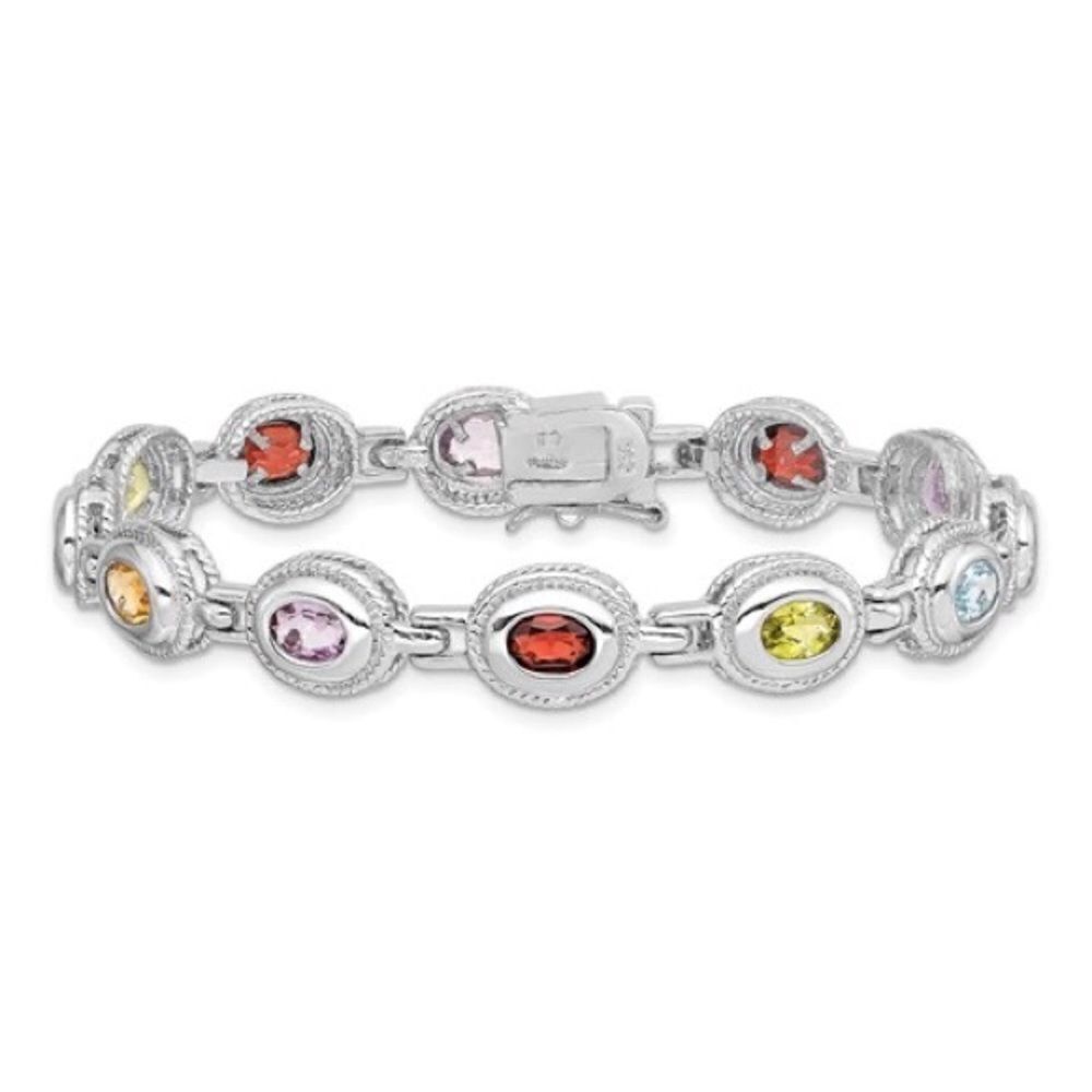 Brand new Sterling Silver 7 inch Rainbow Multi-gemstone Bracelet